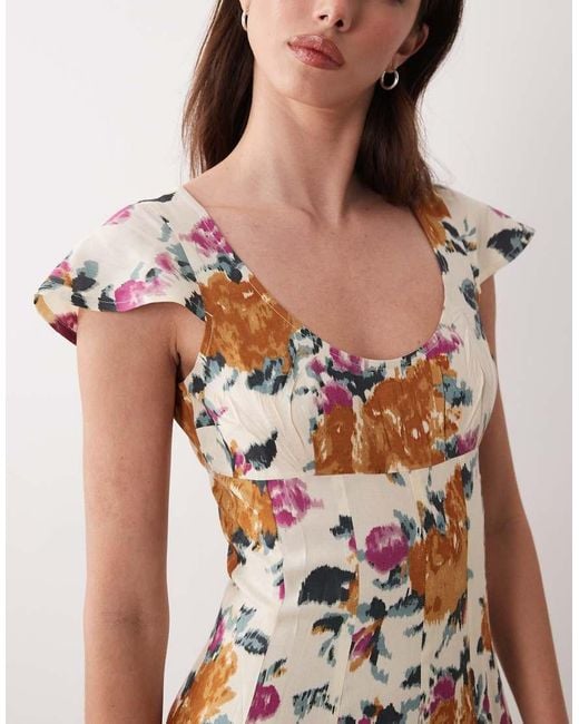 ASOS Natural Scoop Neck Short Sleeve Maxi Dress With Godets