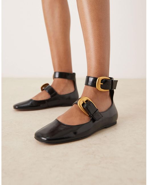 ASOS Natural Lorna Oversized Buckle Mary Jane Ballet Flats