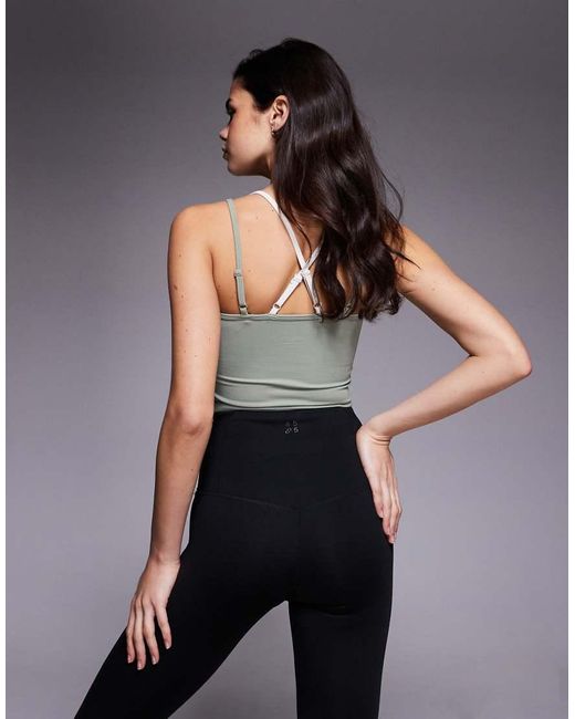 4505 Gray Double Layer Strappy Tank With Removable Padding And Adjustable Straps