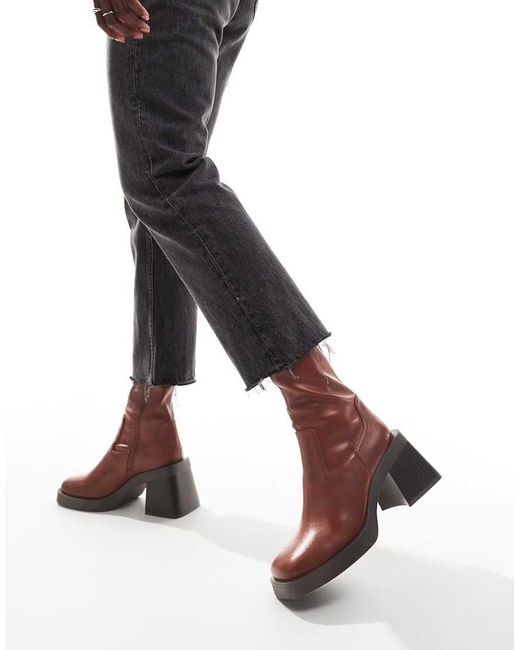 ASOS Black Rome Square Toe Mid-heel Platform Boots