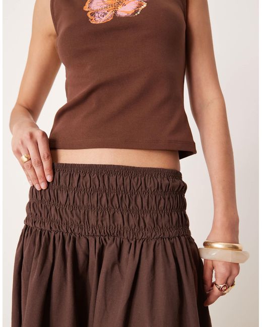 ASOS Brown Shirred Waist Maxi Skirt