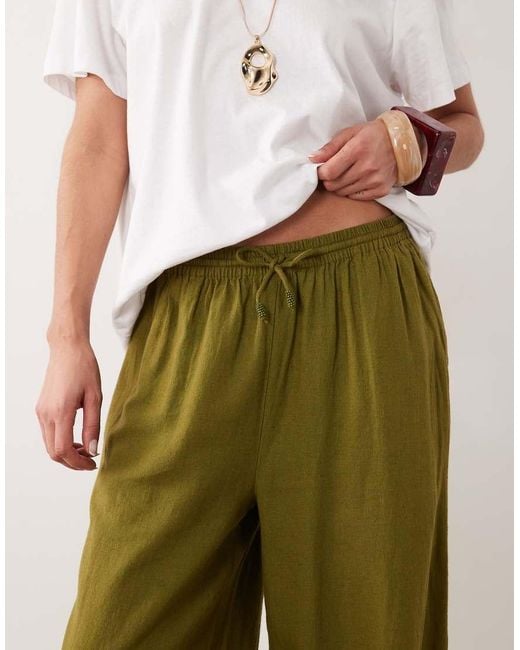 River Island Natural Linen Blend Wide Leg Pants