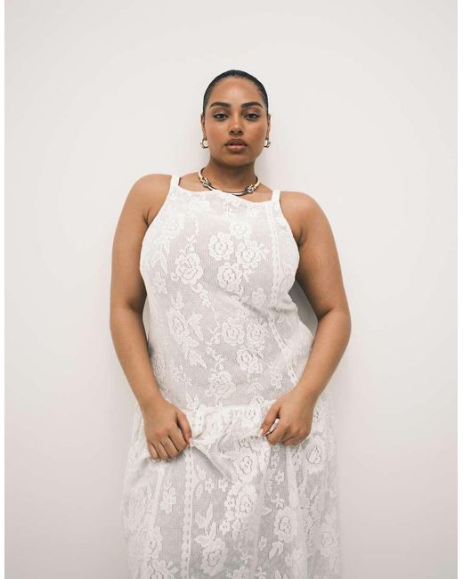 ASOS White Asos Design Curve Slash Neck All Over Lace Midi Dress