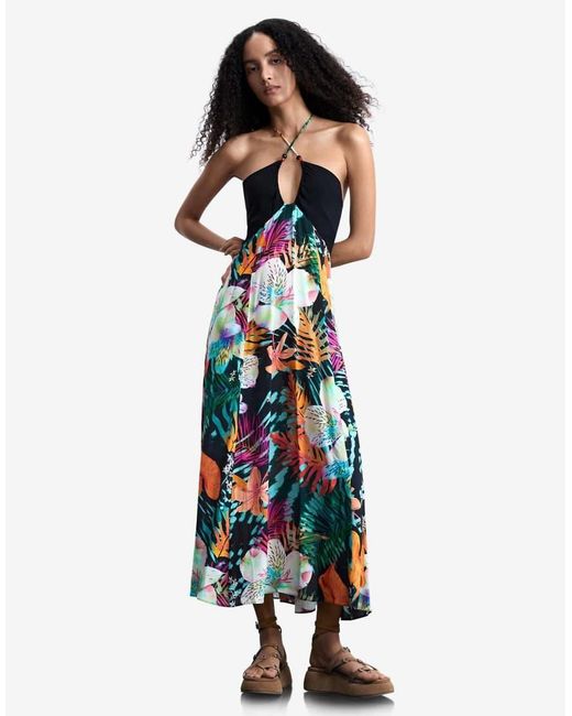 Desigual White Long Tropical Dress