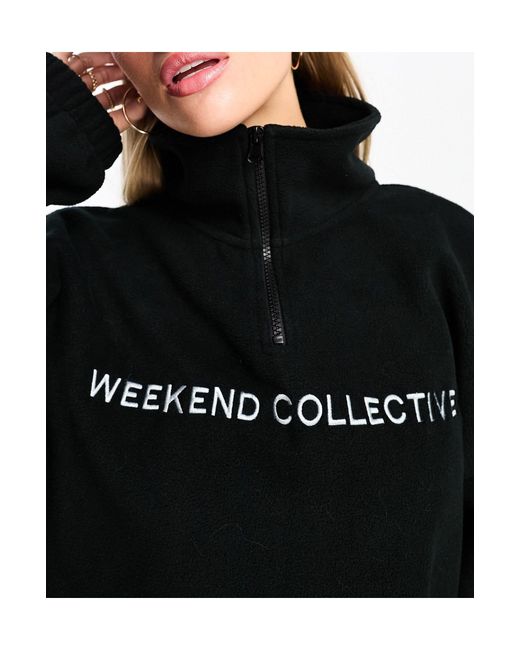 ASOS Black Asos design – weekend collective – oversize-sweatshirt aus em teddyfell mit logo und kurzem reißverschluss
