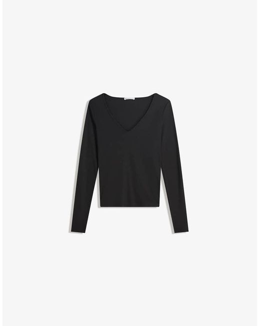 Bershka Black Long Sleeve V-neck T-shirt