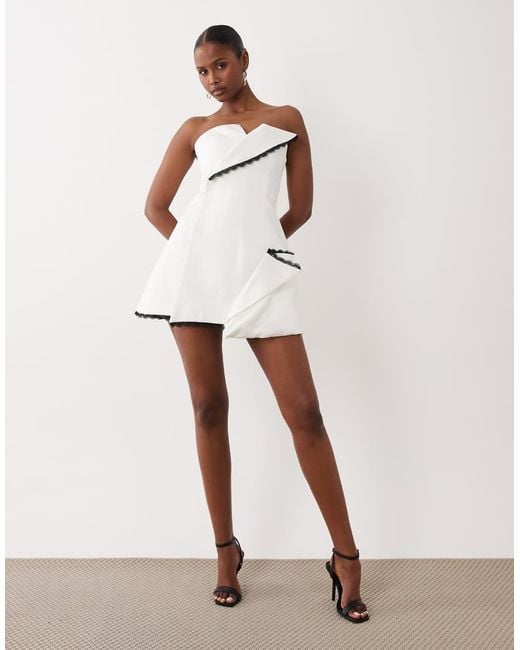 ASOS White Satin Bandeau Mini Dress With Contrast Trim Detail