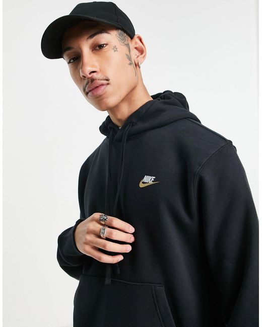 Sudadera negra con capucha y logo metalizado club Nike de hombre de color  Negro