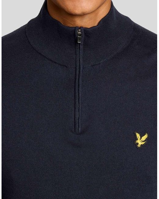 Lyle & Scott Blue Mid Knits Golf Quarter Zip Jumper for men