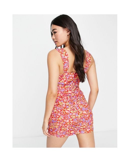 ASOS Red Corsage Ruched Mini Dress