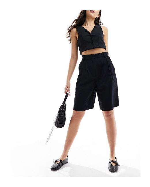 ASOS Black Longline High Waisted Short With Linen