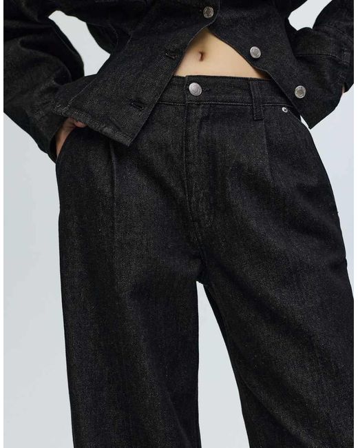 Pull&Bear Black Relaxed Fit Wide-leg Jeans