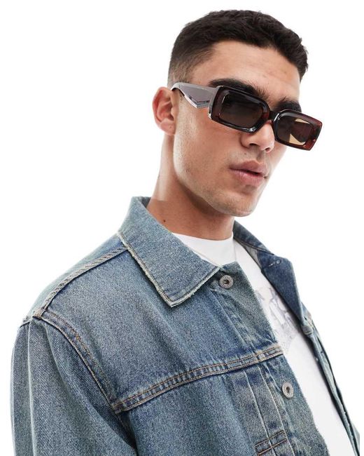 Occhiali Da Sole Rettangolari Marroni di ASOS in Blue da Uomo