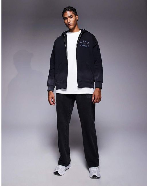 Felpa Con Cappuccio Oversize Nera Con Zip Ed Effetto Spray di Good For Nothing in Blue da Uomo