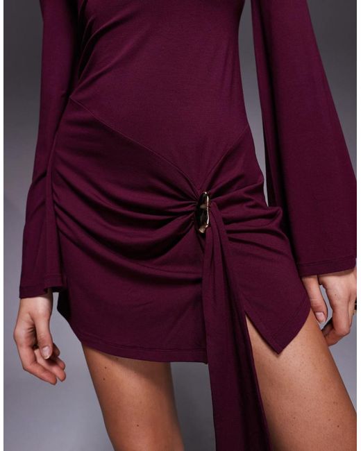 ASOS Purple High Neck Mini Dress With Gathe Hardware Trim Detail