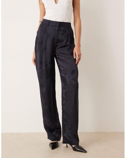 Asos design tall - pantalon droit élégant à taille haute en jacquard satiné ASOS en coloris Blue