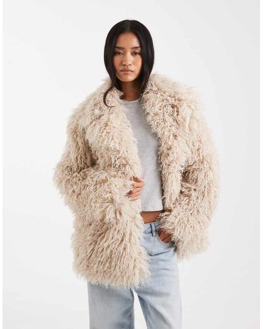 Miss Selfridge Natural Mongolian Faux Fur Oversized Coat