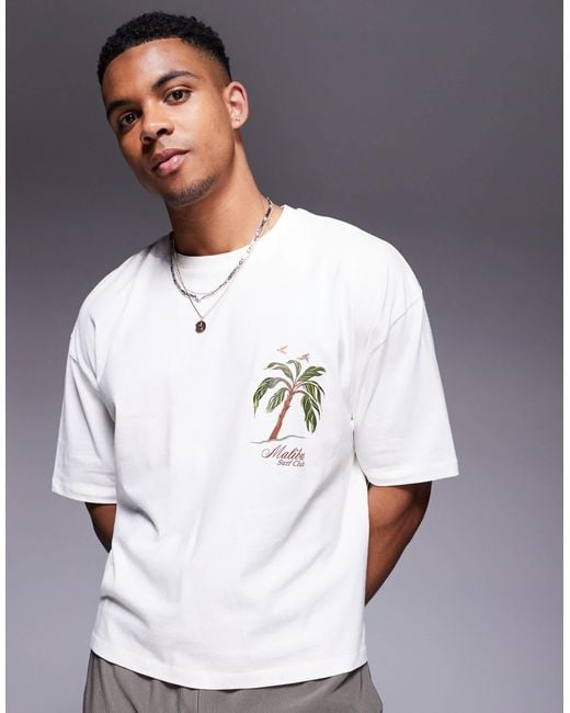 ASOS Gray Boxy Oversized T-shirt With Palm Tree Graphic for men