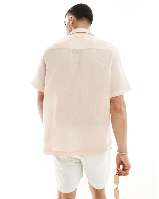 ASOS Natural Relaxed Textured Shirt With Patch Pockets for men