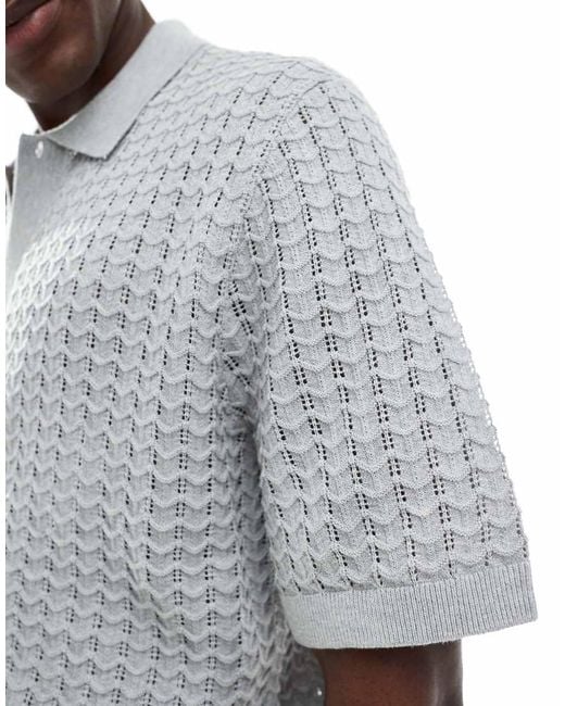 Jack & Jones Gray Knit Button Through Polo for men