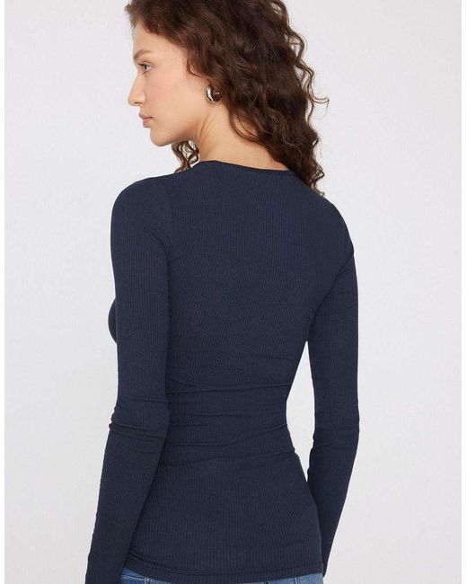 Tezenis Blue Long Sleeve Round Neck Ribbed Top