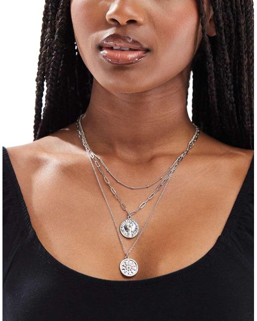 Pieces Black Multi Chain Necklace With Coin Charm Detail
