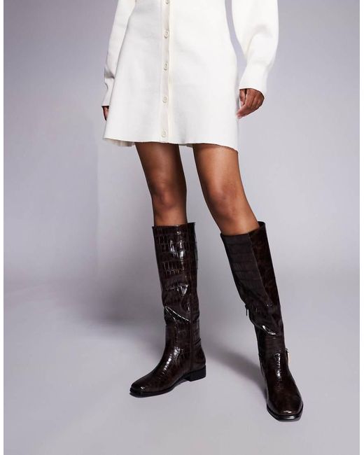 Public Desire Black Mackie Knee Boots With Buckle