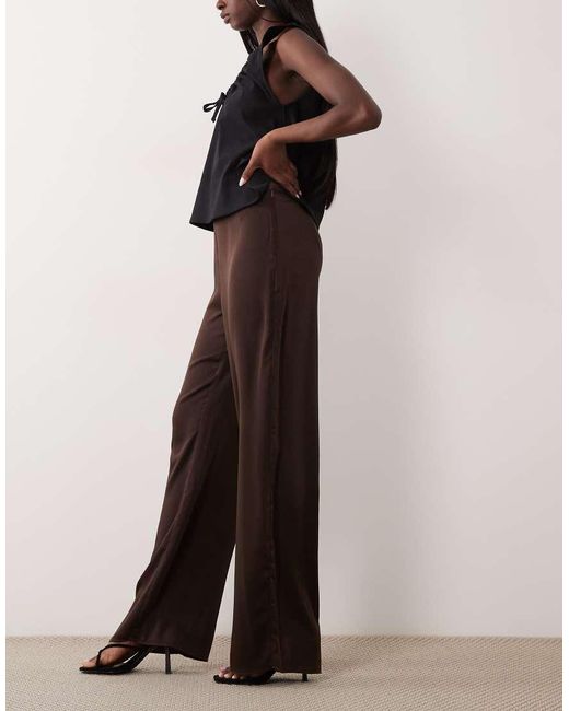 Bardot Brown Devin Mid Rise Satin Pants