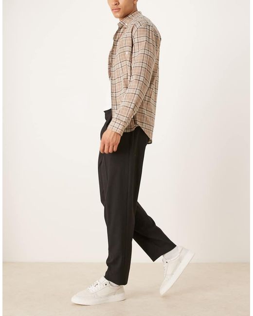 ASOS Natural Smart Oversized Tapered Pleated Trousers for men