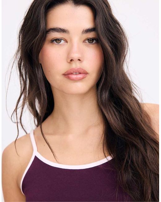 Stradivarius Purple B07 Ribbed Strap Top