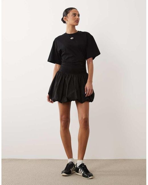 ASOS Black Cinched Waist Bubble Hem Mini Dress
