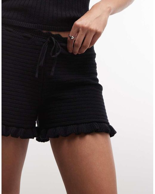 Monki Black Crochet Style Frill Hotpants Co-ord