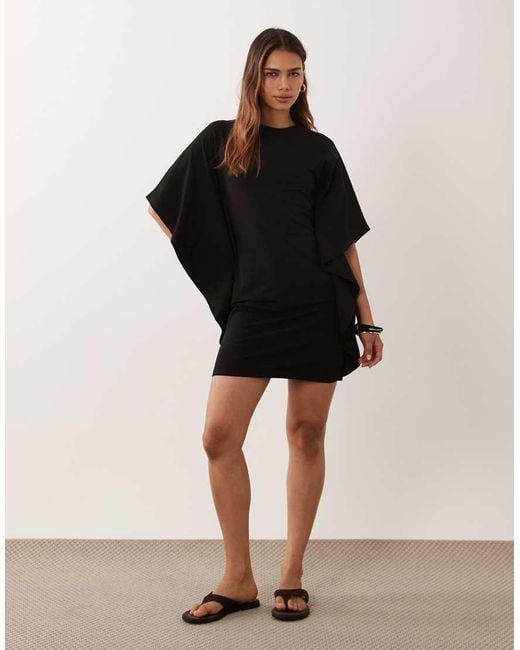 ASOS Black Cape Style Mini Dress With Tee Collar Neck
