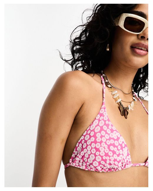 Top bikini a fiori allacciato al collo di & Other Stories in Pink