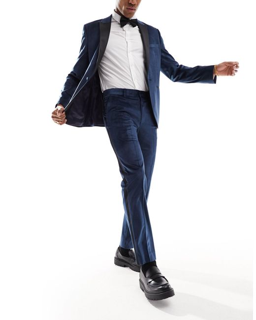 ASOS Blue Slim Tuxedo Suit Trouser for men