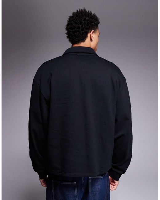 ASOS Blue Boxy Relaxed Quarter Zip Sweatshirt With Collar for men