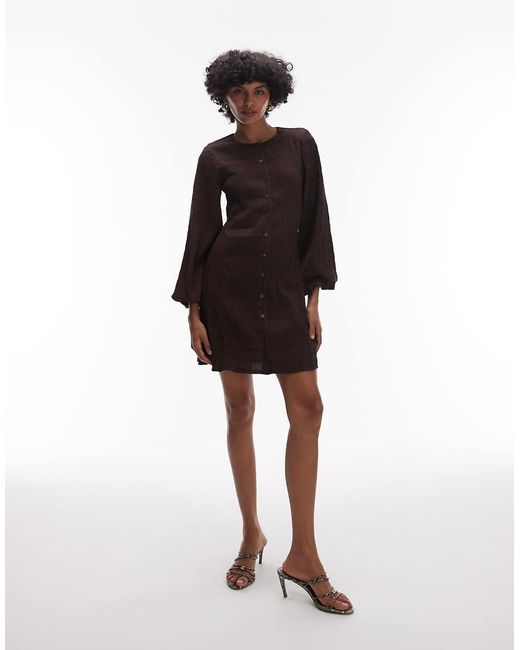 & Other Stories Black Shirred Mini Dress With Volume Sleeves