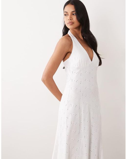 ASOS Natural Broderie Halter Midi Dress