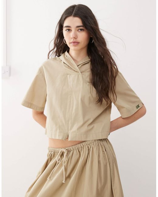 Collusion Natural Hooded Zip Front Shirt