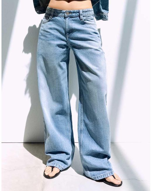 Bershka Blue Low-rise Barrel Jeans