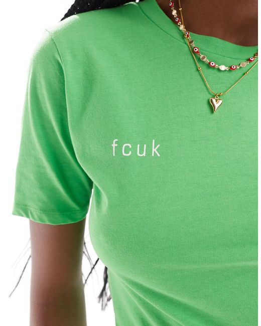 French Connection Green Fcuk Cropped Fitted T-shirt