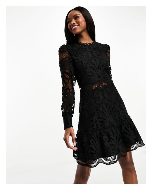 Morgan Black Premium Lace Applique Mini Dress