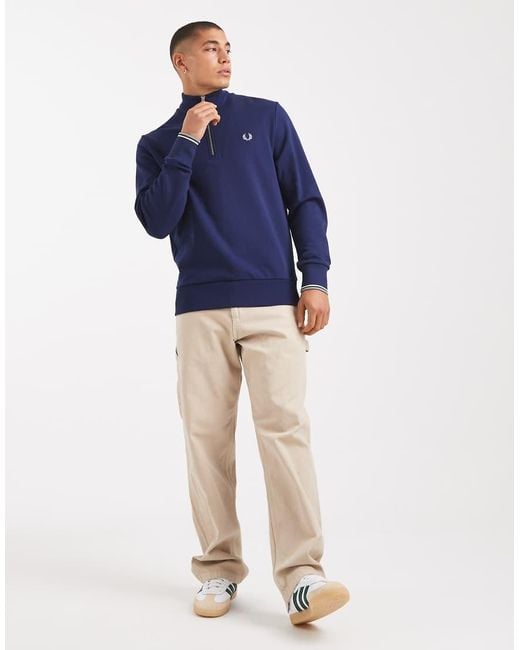 Fred Perry Blue Tipped Half Zip Sweatshirt for men