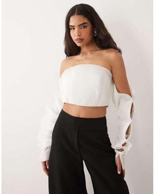 ASOS Gray Pleated Bandeau Long Sleeve Top