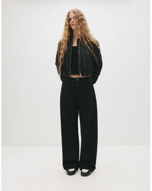 Jean baggy droit à strass Pull&Bear en coloris Black