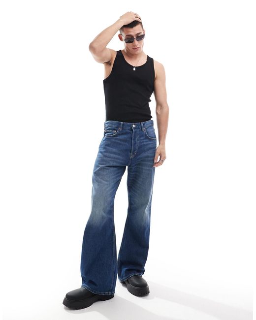 Weekday Blue Time Loose Fit Bootcut Jeans for men