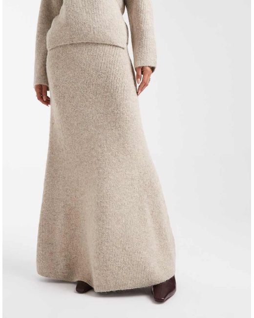 4th & Reckless White Wool Feel Ribbed Knit Fishtail Maxi Skirt Co-Ord