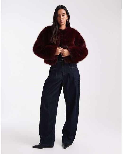 4th & Reckless Red Faux Fur Cropped Collarless Jacket