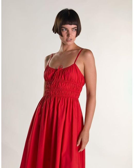 Glamorous Red Elastic Waist Midi Dress