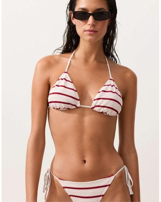 Oysho Brown Crochet Stripe Triangle Bikini Top